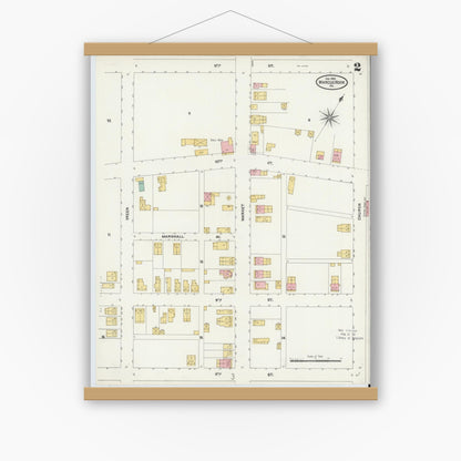 Old map wall art mockup — magnetic wood frame on white wall — Sanborn Fire Insurance Map from Marcus Hook, Chester County, Pennsylvania (1905), Sheet #0002