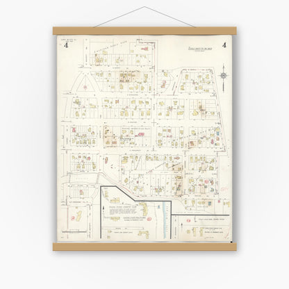 Old map wall art mockup — magnetic wood frame on white wall — Sanborn Fire Insurance Map from Lake Bluff, Lake County, Illinois (1944), Sheet #0004