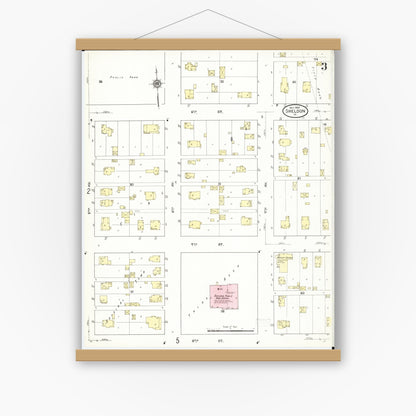 Old map wall art mockup — magnetic wood frame on white wall — Sanborn Fire Insurance Map from Sheldon, O'Brien County, Iowa (1909), Sheet #0003