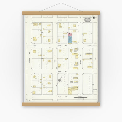 Old map wall art mockup — magnetic wood frame on white wall — Sanborn Fire Insurance Map from Hereford, Deaf Smith County, Texas (1920), Sheet #0009