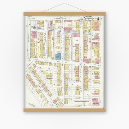 Old map wall art mockup — magnetic wood frame on white wall — Sanborn Fire Insurance Map from Turtle Creek Valley, Allegheny County, Pennsylvania (1919), Sheet #0003
