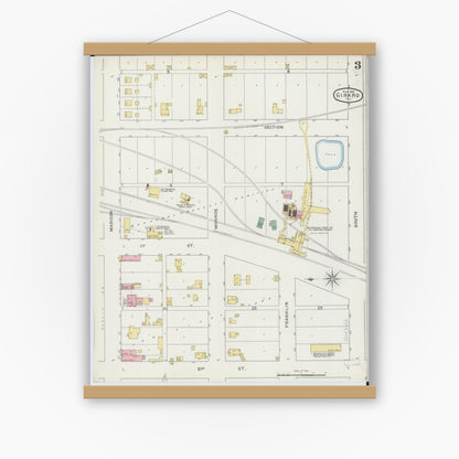 Old map wall art mockup — magnetic wood frame on white wall — Sanborn Fire Insurance Map from Girard, Macoupin County, Illinois (1894), Sheet #0003