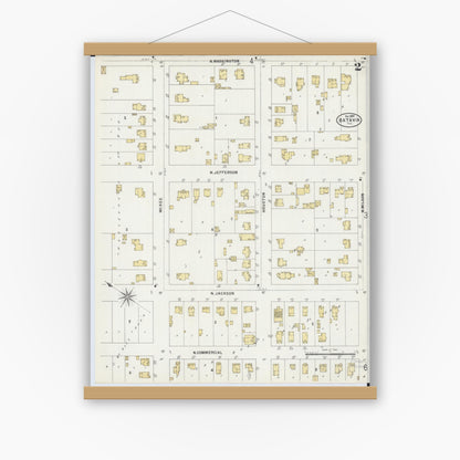 Old map wall art mockup — magnetic wood frame on white wall — Sanborn Fire Insurance Map from Batavia, Kane County, Illinois (1897), Sheet #0002