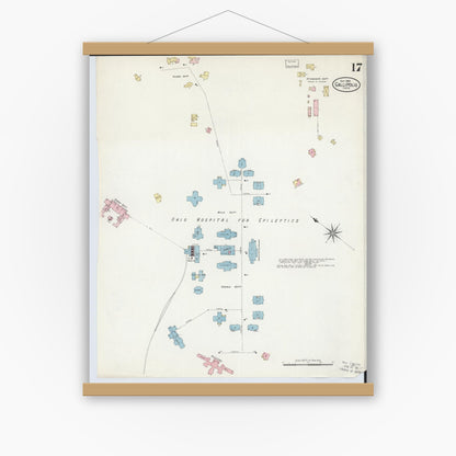 Old map wall art mockup — magnetic wood frame on white wall — Sanborn Fire Insurance Map from Gallipolis, Gallia County, Ohio (1908), Sheet #0017
