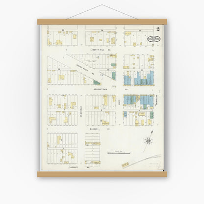 Old map wall art mockup — magnetic wood frame on white wall — Sanborn Fire Insurance Map from Round Rock, Williamson County, Texas (1896), Sheet #0002