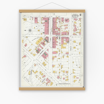Old map wall art mockup — magnetic wood frame on white wall — Sanborn Fire Insurance Map from Lexington, Lafayette County, Missouri (1900), Sheet #0002