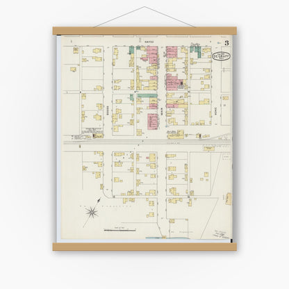 Old map wall art mockup — magnetic wood frame on white wall — Sanborn Fire Insurance Map from Degraff, Logan County, Ohio (1895), Sheet #0003