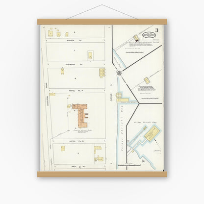 Old map wall art mockup — magnetic wood frame on white wall — Sanborn Fire Insurance Map from Corpus Christi, Nueces County, Texas (1914), Sheet #0003
