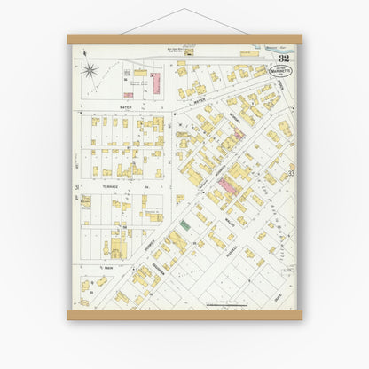 Old map wall art mockup — magnetic wood frame on white wall — Sanborn Fire Insurance Map from Marinette, Marinette County, Wisconsin (1901), Sheet #0032
