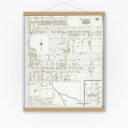 Old map wall art mockup — magnetic wood frame on white wall — Sanborn Fire Insurance Map from Miamisburg, Montgomery County, Ohio (1919), Sheet #0013