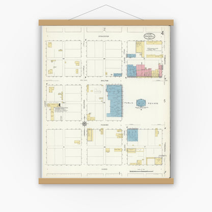 Old map wall art mockup — magnetic wood frame on white wall — Sanborn Fire Insurance Map from Haskell, Haskell County, Texas (1913), Sheet #0004