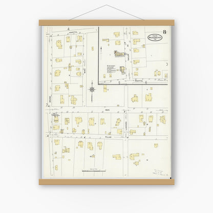 Old map wall art mockup — magnetic wood frame on white wall — Sanborn Fire Insurance Map from Nacogdoches, Nacogdoches County, Texas (1912), Sheet #0008