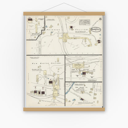 Old map wall art mockup — magnetic wood frame on white wall — Sanborn Fire Insurance Map from Mahanoy City, Schuylkill County, Pennsylvania (1885), Sheet #0008