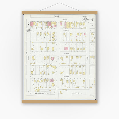 Old map wall art mockup — magnetic wood frame on white wall — Sanborn Fire Insurance Map from O'Fallon, Saint Clair County, Illinois (1906), Sheet #0004