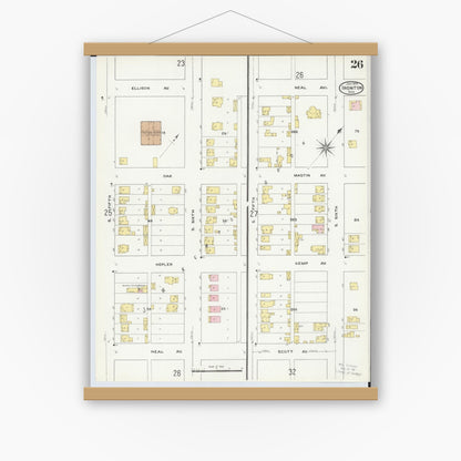 Old map wall art mockup — magnetic wood frame on white wall — Sanborn Fire Insurance Map from Ironton, Lawrence County, Ohio (1909), Sheet #0026