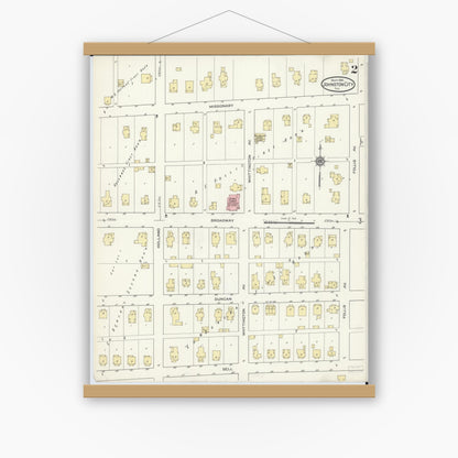 Old map wall art mockup — magnetic wood frame on white wall — Sanborn Fire Insurance Map from Johnston City, Williamson County, Illinois (1914), Sheet #0002