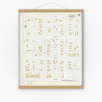 Old map wall art mockup — magnetic wood frame on white wall — Sanborn Fire Insurance Map from Brainerd, Crow Wing County, Minnesota (1898), Sheet #0013