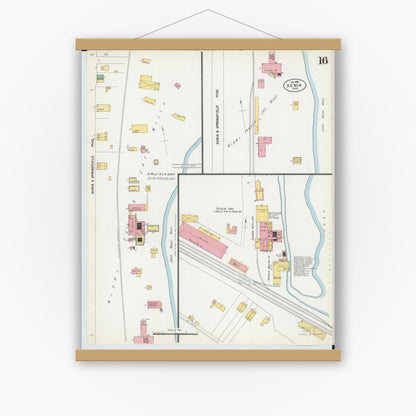 Old map wall art mockup — magnetic wood frame on white wall — Sanborn Fire Insurance Map from Xenia, Greene County, Ohio (1901), Sheet #0016