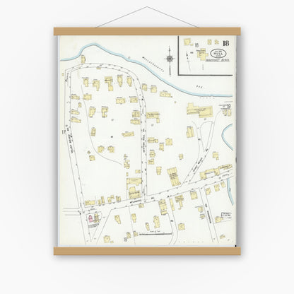 Old map wall art mockup — magnetic wood frame on white wall — Sanborn Fire Insurance Map from Hull, Plymouth County, Massachusetts (1910), Sheet #0018