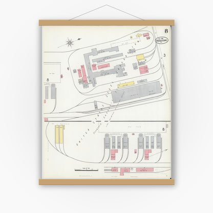 Old map wall art mockup — magnetic wood frame on white wall — Sanborn Fire Insurance Map from Duquesne, Allegheny County, Pennsylvania (1901), Sheet #0008