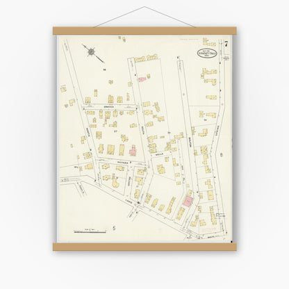 Old map wall art mockup — magnetic wood frame on white wall — Sanborn Fire Insurance Map from South Hadley Falls, Hampshire County, Massachusetts (1910), Sheet #0007