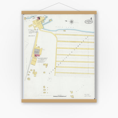 Old map wall art mockup — magnetic wood frame on white wall — Sanborn Fire Insurance Map from Cass Lake, Cass County, Minnesota (1900), Sheet #0004