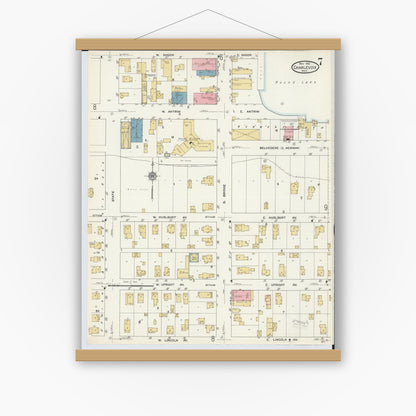 Old map wall art mockup — magnetic wood frame on white wall — Sanborn Fire Insurance Map from Charlevoix, Charlevoix County, Michigan (1912), Sheet #0007