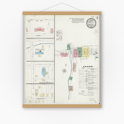 Old map wall art mockup — magnetic wood frame on white wall — Sanborn Fire Insurance Map from Coatesville, Chester County, Pennsylvania (1896) - Complete Map Set