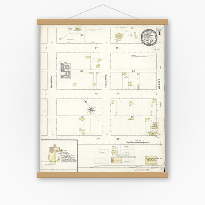Old map wall art mockup — magnetic wood frame on white wall — Sanborn Fire Insurance Map from Fowler, Fresno County, California (1891) - Complete Map Set