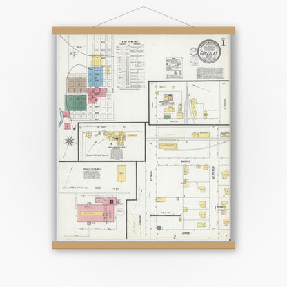 Old map wall art mockup — magnetic wood frame on white wall — Sanborn Fire Insurance Map from Gonzales, Gonzales County, Texas (1902) - Complete Map Set