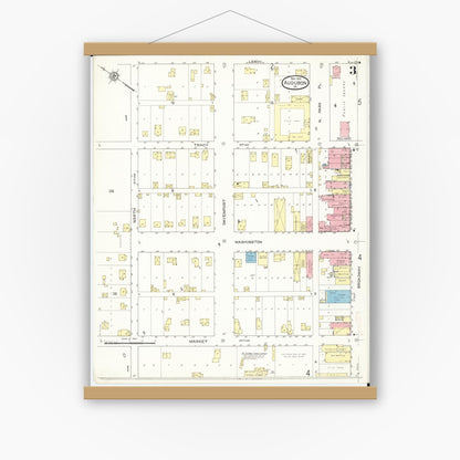 Old map wall art mockup — magnetic wood frame on white wall — Sanborn Fire Insurance Map from Audubon, Audubon County, Iowa (1913), Sheet #0003