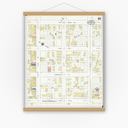 Old map wall art mockup — magnetic wood frame on white wall — Sanborn Fire Insurance Map from Ashland, Ashland County, Wisconsin (1909), Sheet #0010