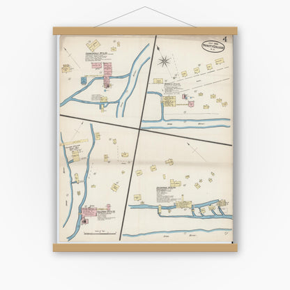 Old map wall art mockup — magnetic wood frame on white wall — Sanborn Fire Insurance Map from Trinity College, Randolph County, North Carolina (1885), Sheet #0004