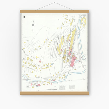 Old map wall art mockup — magnetic wood frame on white wall — Sanborn Fire Insurance Map from Sylva, Jackson County, North Carolina (1933), Sheet #0003