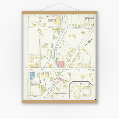 Old map wall art mockup — magnetic wood frame on white wall — Sanborn Fire Insurance Map from Marion, Smyth County, Virginia (1913), Sheet #0006