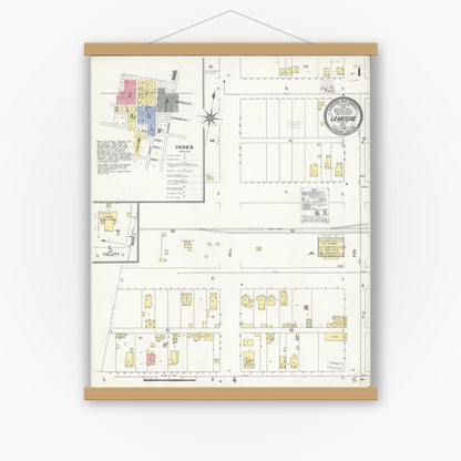 Old map wall art mockup — magnetic wood frame on white wall — Sanborn Fire Insurance Map from Lemoore, Kings County, California (1909) - Complete Map Set