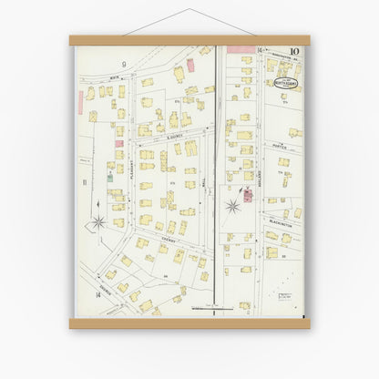 Old map wall art mockup — magnetic wood frame on white wall — Sanborn Fire Insurance Map from North Adams, Berkshire County, Massachusetts (1897), Sheet #0010