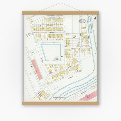 Old map wall art mockup — magnetic wood frame on white wall — Sanborn Fire Insurance Map from Cohoes, Albany County, New York (1902), Sheet #0004