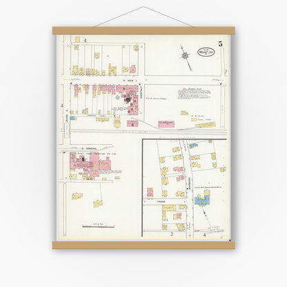 Old map wall art mockup — magnetic wood frame on white wall — Sanborn Fire Insurance Map from Mount Joy, Lancaster County, Pennsylvania (1912), Sheet #0005