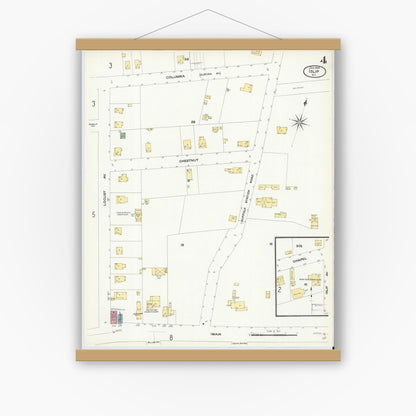 Old map wall art mockup — magnetic wood frame on white wall — Sanborn Fire Insurance Map from Islip, Suffolk County, New York (1909), Sheet #0004