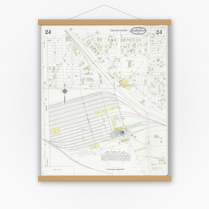 Old map wall art mockup — magnetic wood frame on white wall — Sanborn Fire Insurance Map from Iron Mountain, Dickinson County, Michigan (1930), Sheet #0024