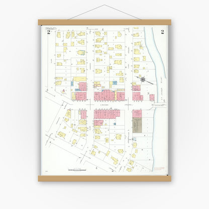 Old map wall art mockup — magnetic wood frame on white wall — Sanborn Fire Insurance Map from Union City, Branch And Calhoun Counties, Michigan (1940), Sheet #0002