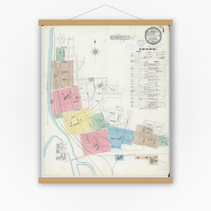 Old map wall art mockup — magnetic wood frame on white wall — Sanborn Fire Insurance Map from Savanna, Carroll County, Illinois (1897) - Complete Map Set