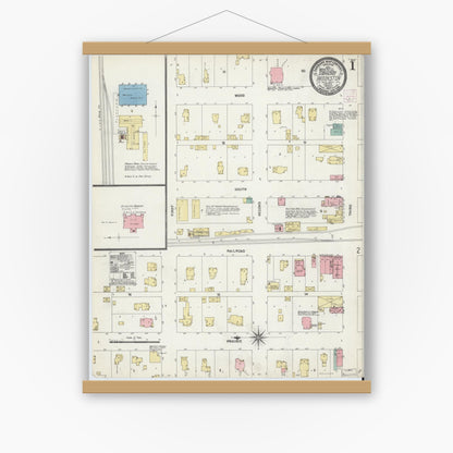 Old map wall art mockup — magnetic wood frame on white wall — Sanborn Fire Insurance Map from Brookston, White County, Indiana (1907) - Complete Map Set