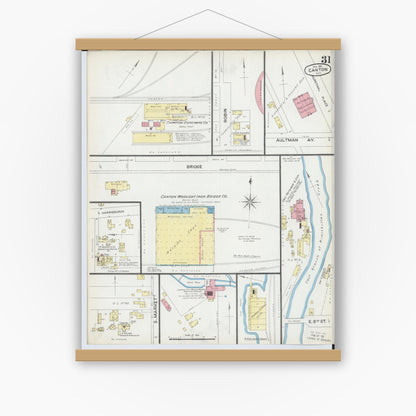 Old map wall art mockup — magnetic wood frame on white wall — Sanborn Fire Insurance Map from Canton, Stark County, Ohio (1891), Sheet #0031