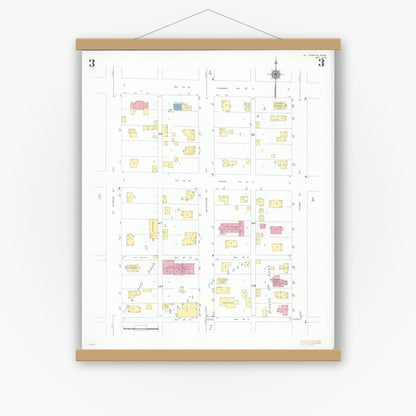 Old map wall art mockup — magnetic wood frame on white wall — Sanborn Fire Insurance Map from Saint Charles, Winona County, Minnesota (1949), Sheet #0003