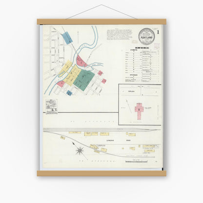 Old map wall art mockup — magnetic wood frame on white wall — Sanborn Fire Insurance Map from Portland, Ionia County, Michigan (1906) - Complete Map Set