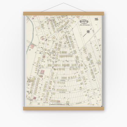 Old map wall art mockup — magnetic wood frame on white wall — Sanborn Fire Insurance Map from Washington, Washington County, Pennsylvania (1914), Sheet #0035