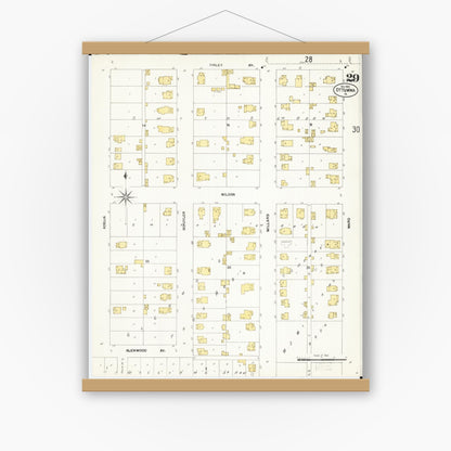 Old map wall art mockup — magnetic wood frame on white wall — Sanborn Fire Insurance Map from Ottumwa, Wapello County, Iowa (1902), Sheet #0029