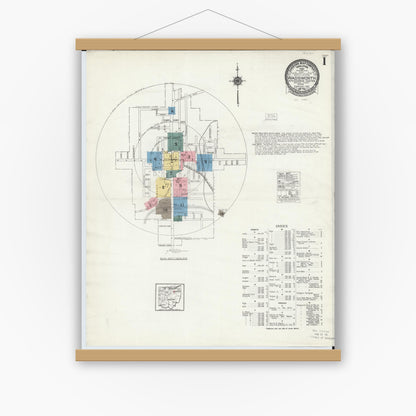 Old map wall art mockup — magnetic wood frame on white wall — Sanborn Fire Insurance Map from Wadsworth, Medina County, Ohio (1923) - Complete Map Set